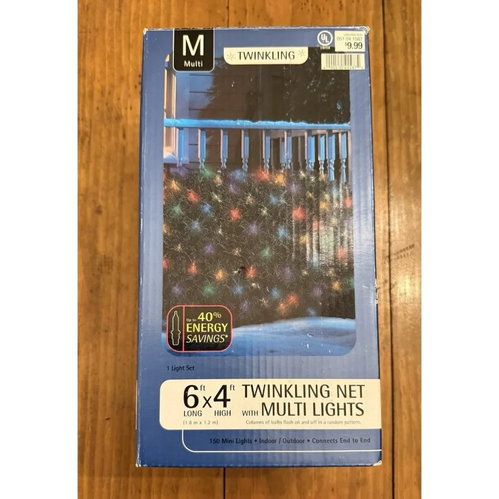 Vintage Multicolor Twinkling Net Lights 150 Indoor/Outdoor 6x4 Christmas Holiday